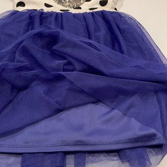 Sequined heart, off white polka dot dress, purple/blue tool bottom. Size small - Picture 6 of 6